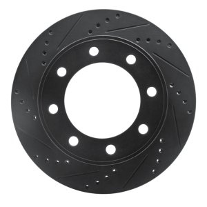 Ford F-250 Super Duty Brake Rotor (1) - Front Left - R1 Concepts - Drilled & Slotted - Black - `99-`05